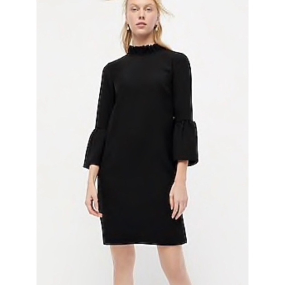 J. Crew Ruffle Sleeve Shift Dress Womens 8 Modest High Neck Holiday Party Chic